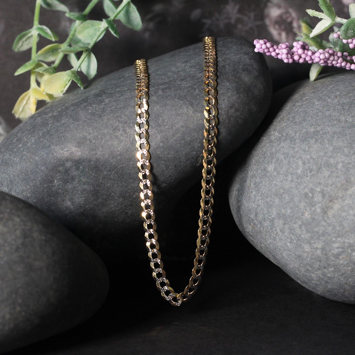 14k Two Tone Gold Pave Curb Chain (3.60 mm) - FTH DIAMOND