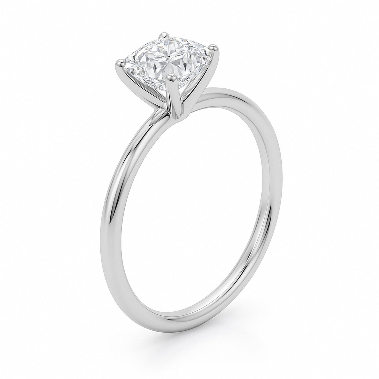 1 Carat Cushion Lab Grown IGI G/VS1 Diamond Solitaire Ring in 14K White Gold
