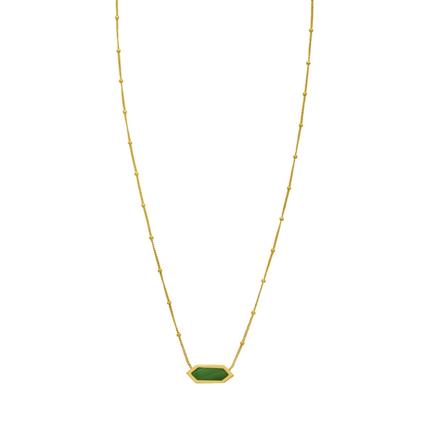 14K Yellow Gold Hexagon Malachite Pendant Necklace