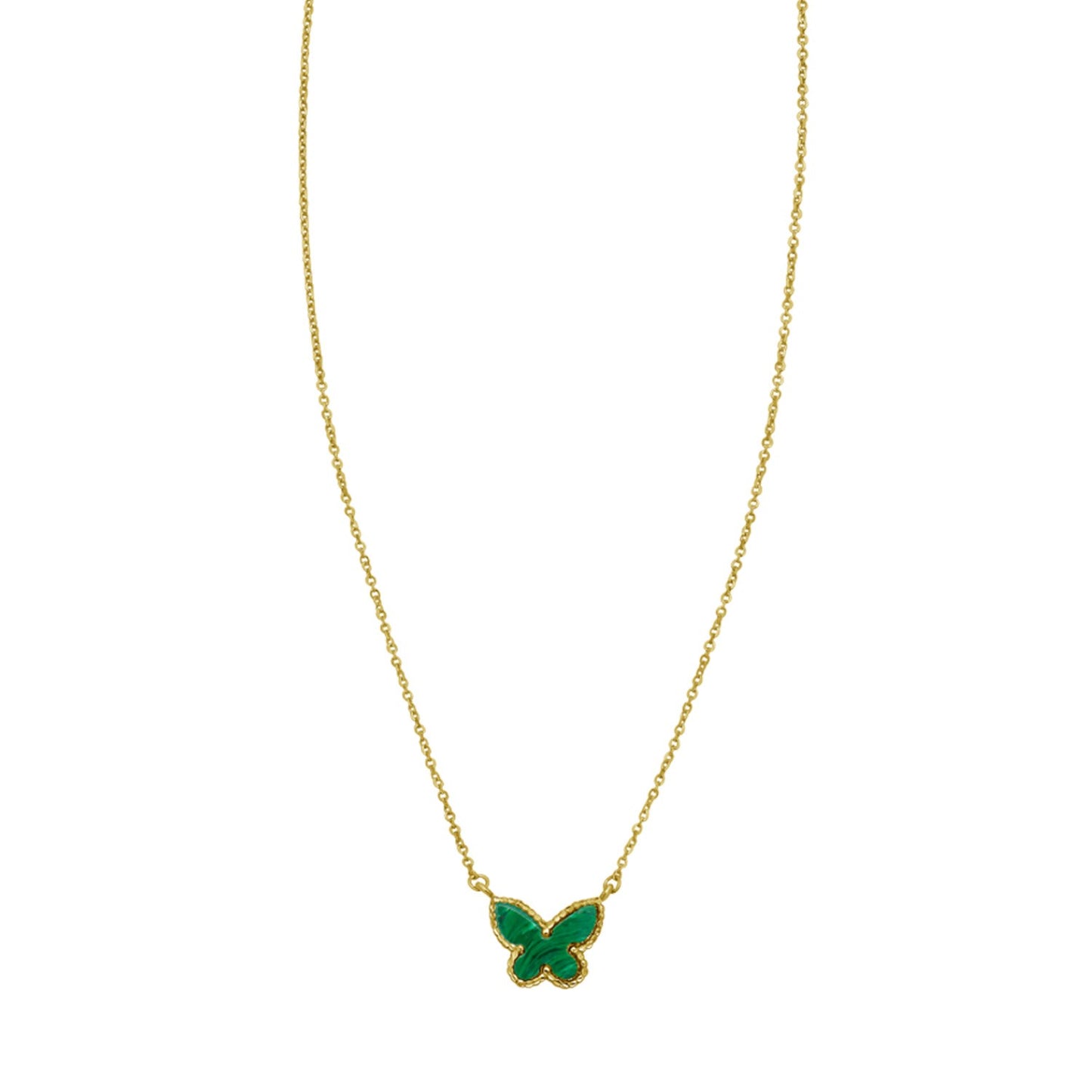 14K Yellow Gold Primavera Malachite Butterfly Necklace