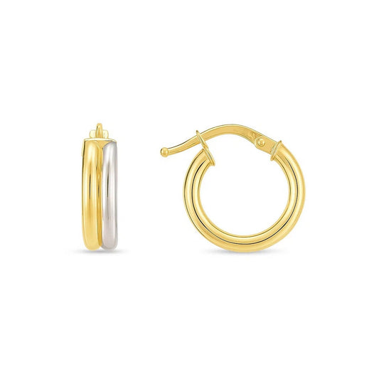 14k Two Tone Gold Double Round Hoops - FTH DIAMOND