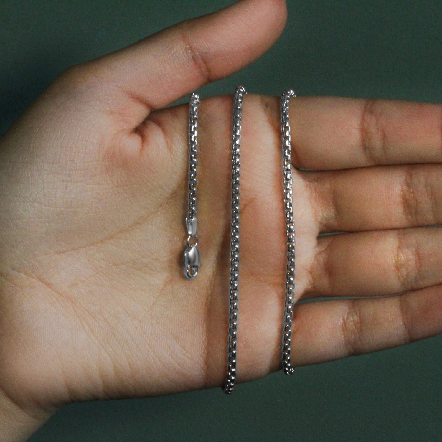 14k White Gold Solid Round Box Chain (2.5 mm) - FTH DIAMOND