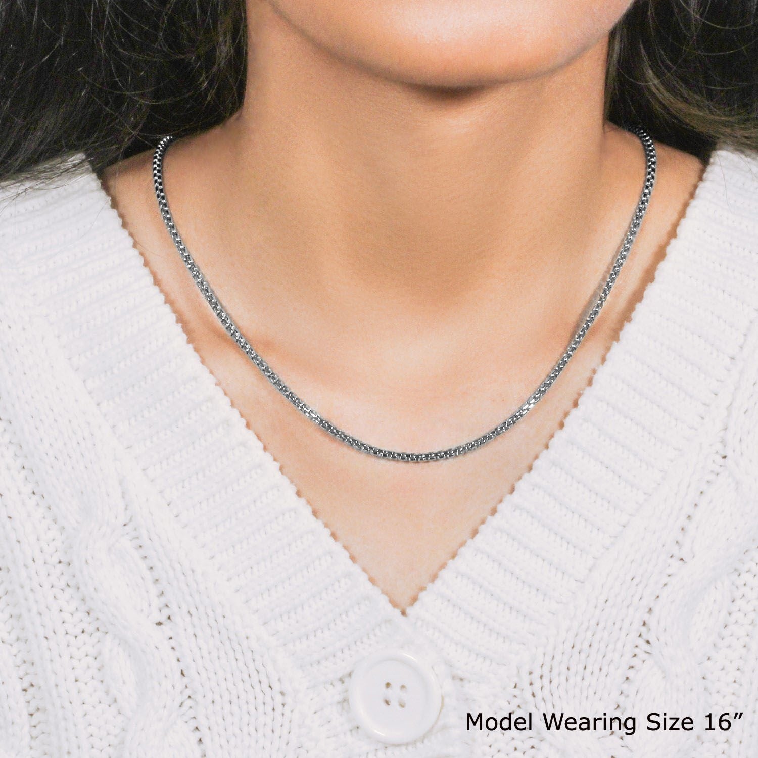 14k White Gold Solid Round Box Chain (2.5 mm) - FTH DIAMOND