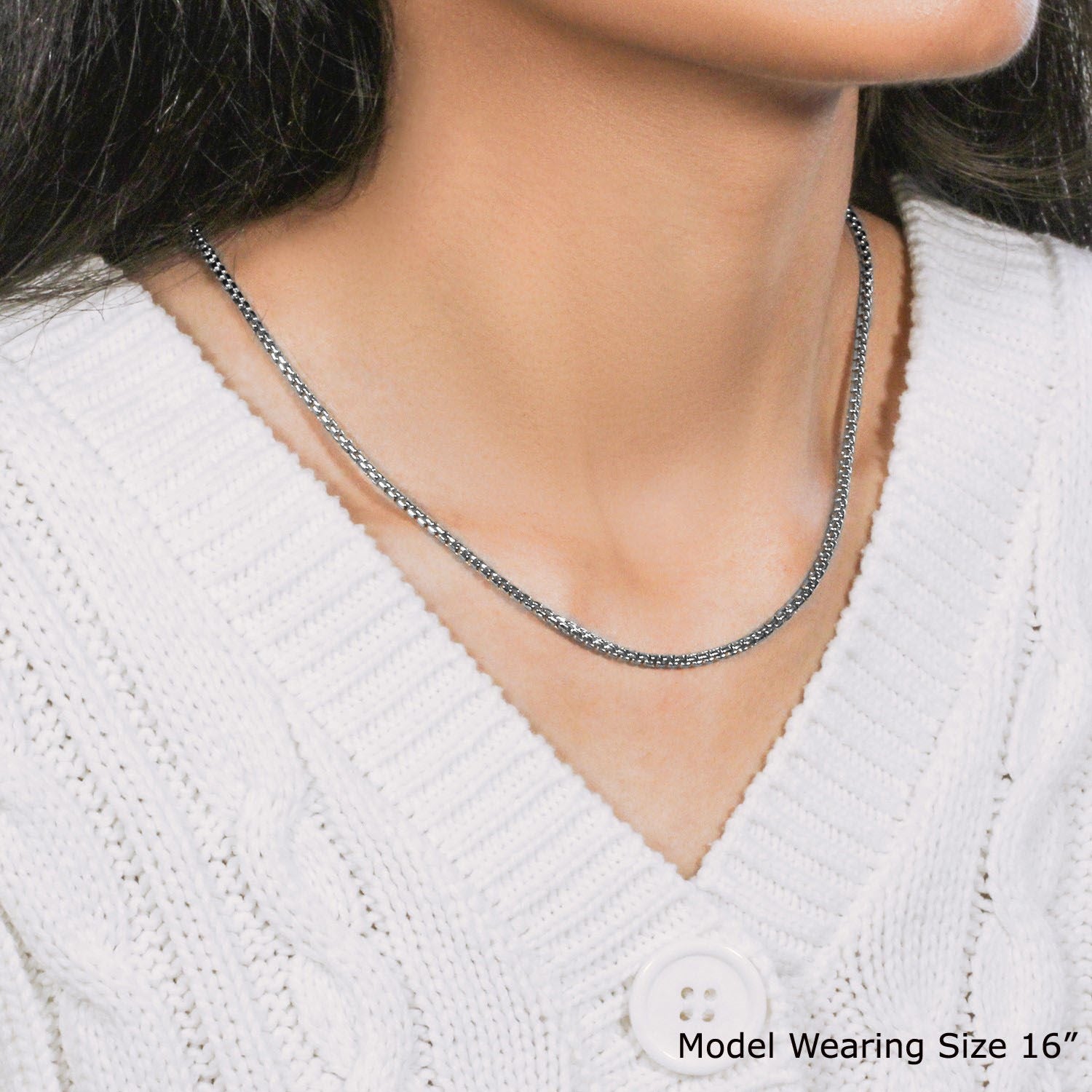 14k White Gold Solid Round Box Chain (2.5 mm) - FTH DIAMOND