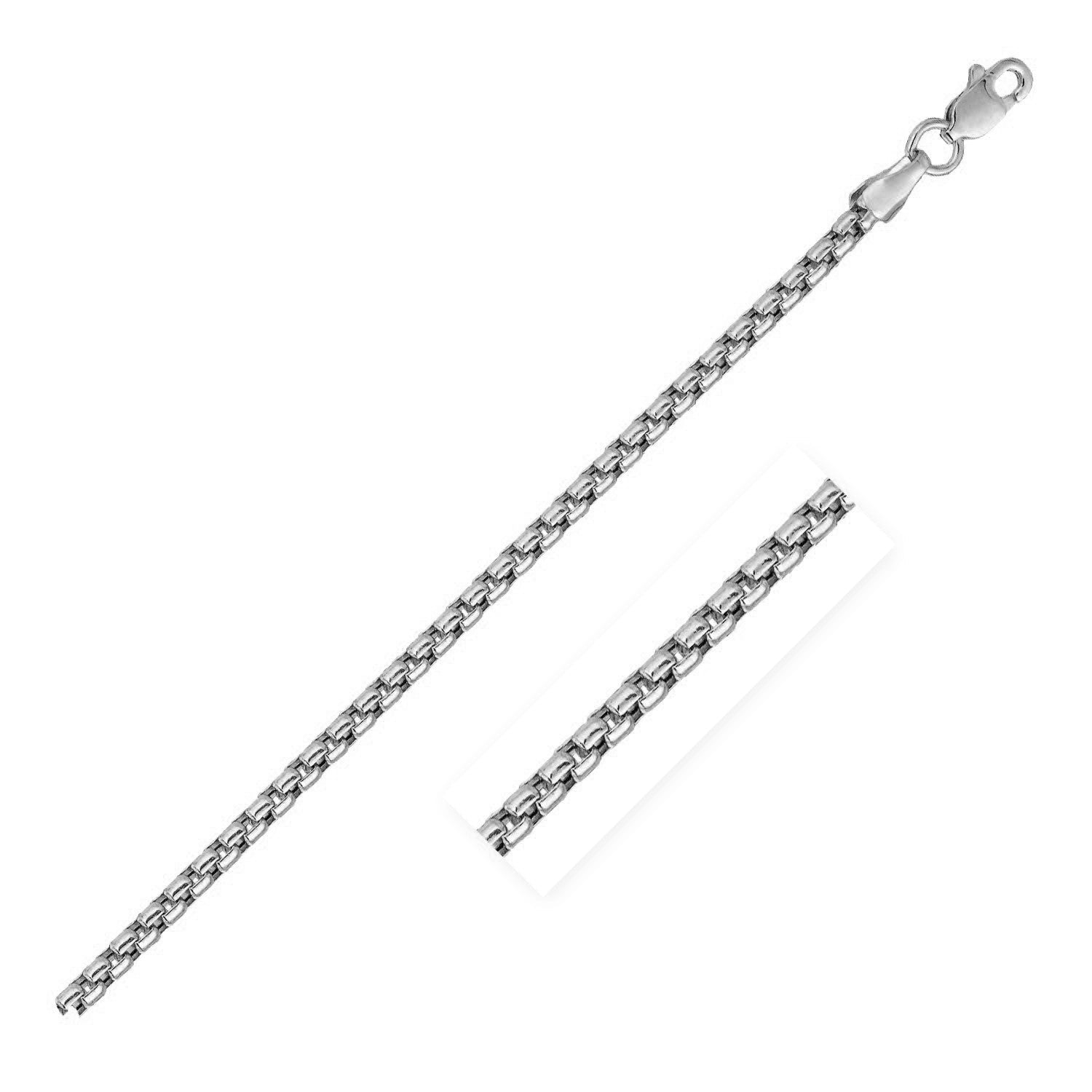 14k White Gold Solid Round Box Chain (2.5 mm) - FTH DIAMOND