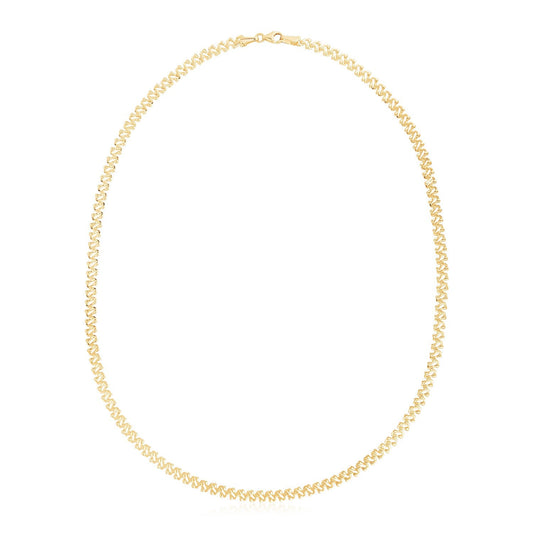 14k Yellow Gold High Polish The Textured Fancy Chain Necklace (4mm) - FTH DIAMOND