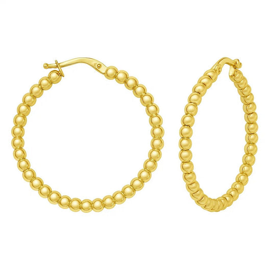 14K Yellow Gold Polished Large Bead Hoop Earrings - FTH DIAMOND