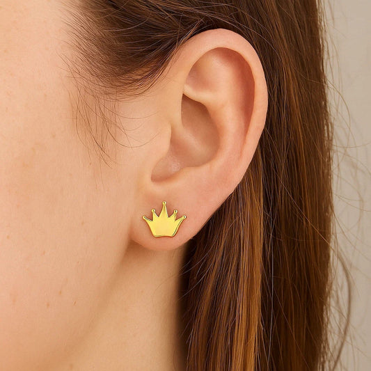 14k Yellow Gold Post Earrings with Crowns - FTH DIAMOND
