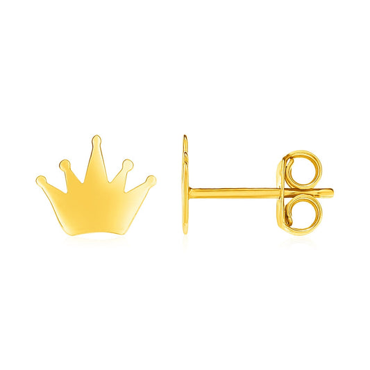 14k Yellow Gold Post Earrings with Crowns - FTH DIAMOND