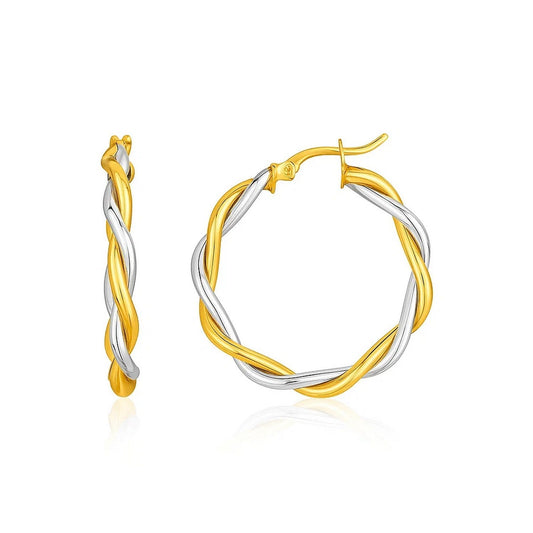 Two - Tone Twisted Wire Round Hoop Earrings in 10k Yellow and White Gold(3x20mm) - FTH DIAMOND
